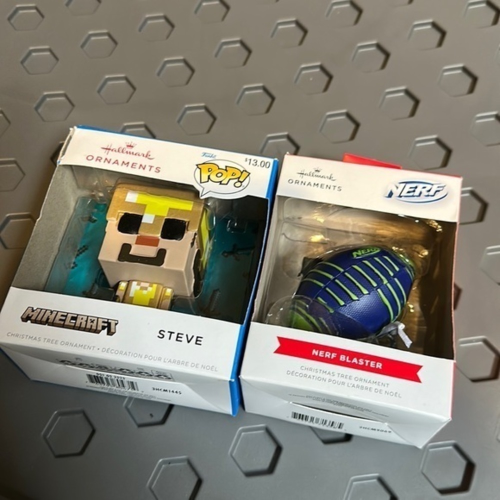 Minecraft Funko Pop & Nerf Blaster Hallmark Ornaments New